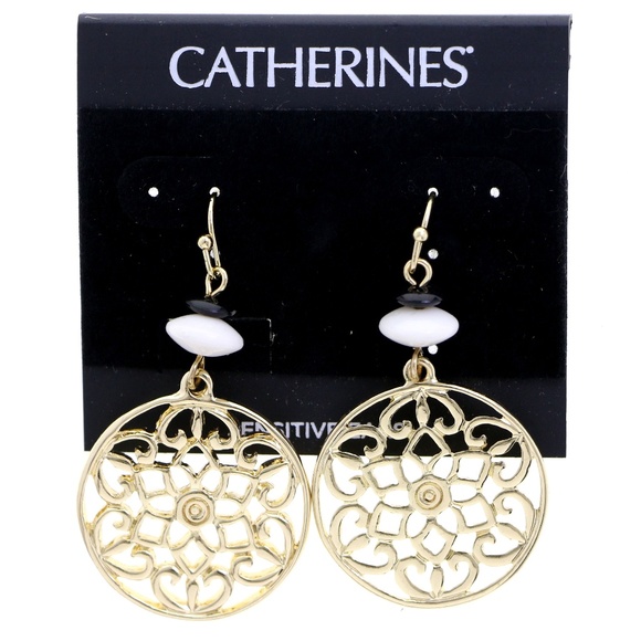 Catherines Jewelry - Flower Dangle Earrings Gold & White NWT